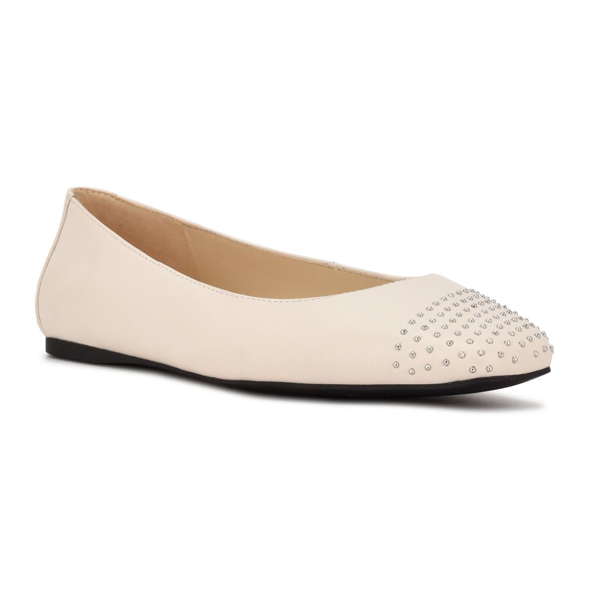 Nine West Aloha Studded Square-Puntera Creme | 8534EWRMI