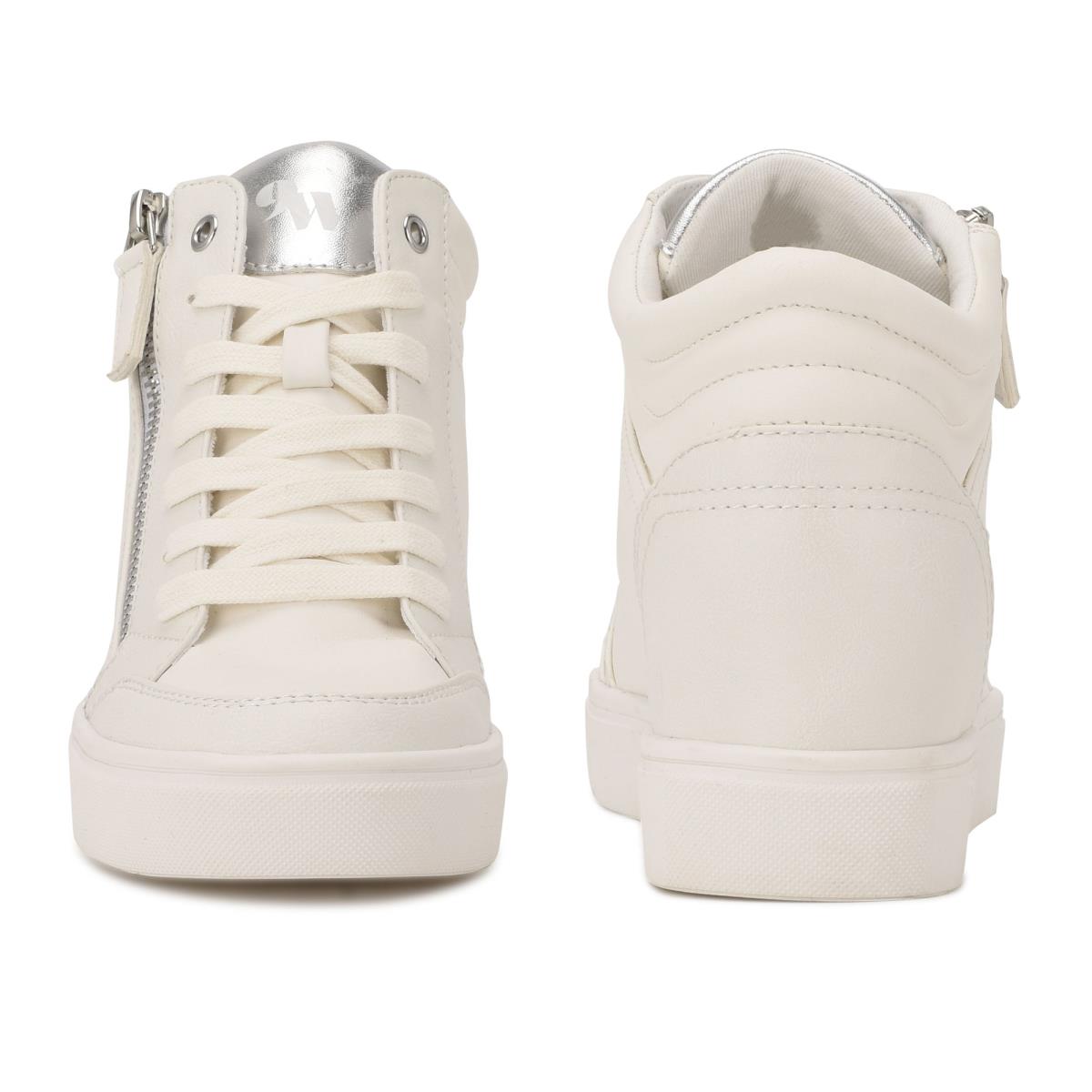 Nine West Tons High Top Hidden Wedge Sneakers Blancas Plateadas | 2614GKZDR