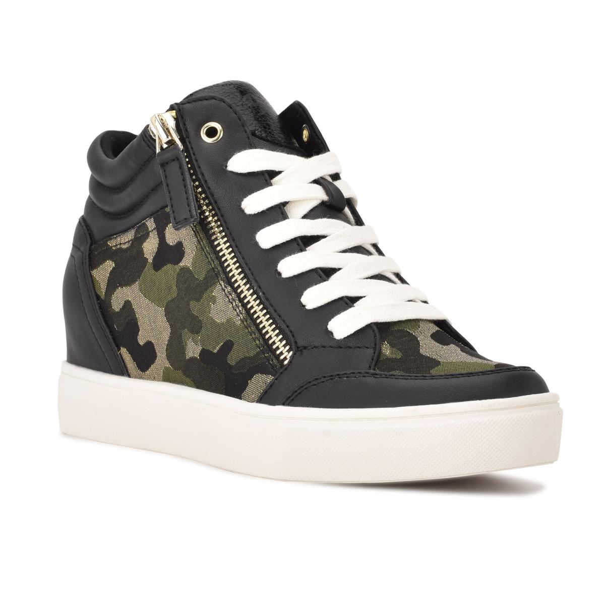 Nine West Tons High Top Hidden Wedge Sneakers Negras Camuflaje | 9235JQNIZ