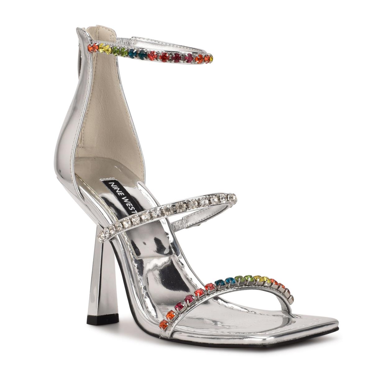 Nine West Vavoom Rhinestone Tiras Plateadas Multicolor | 3184AUKBV