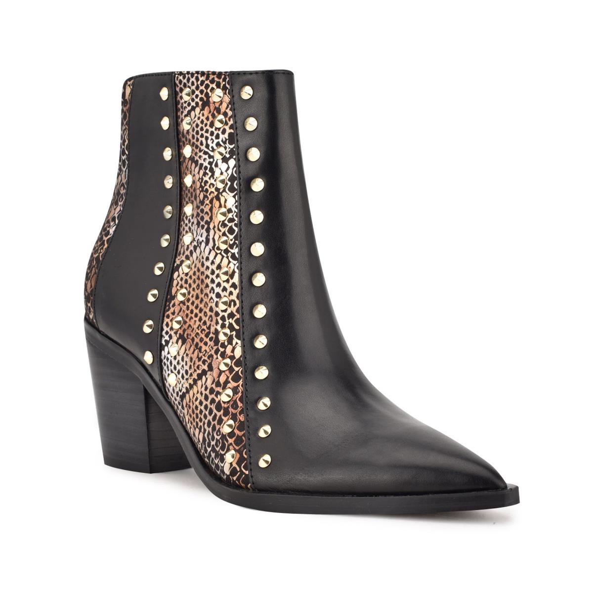 Nine West What Studded Block Heel Negras Doradas | 0158OVNJU