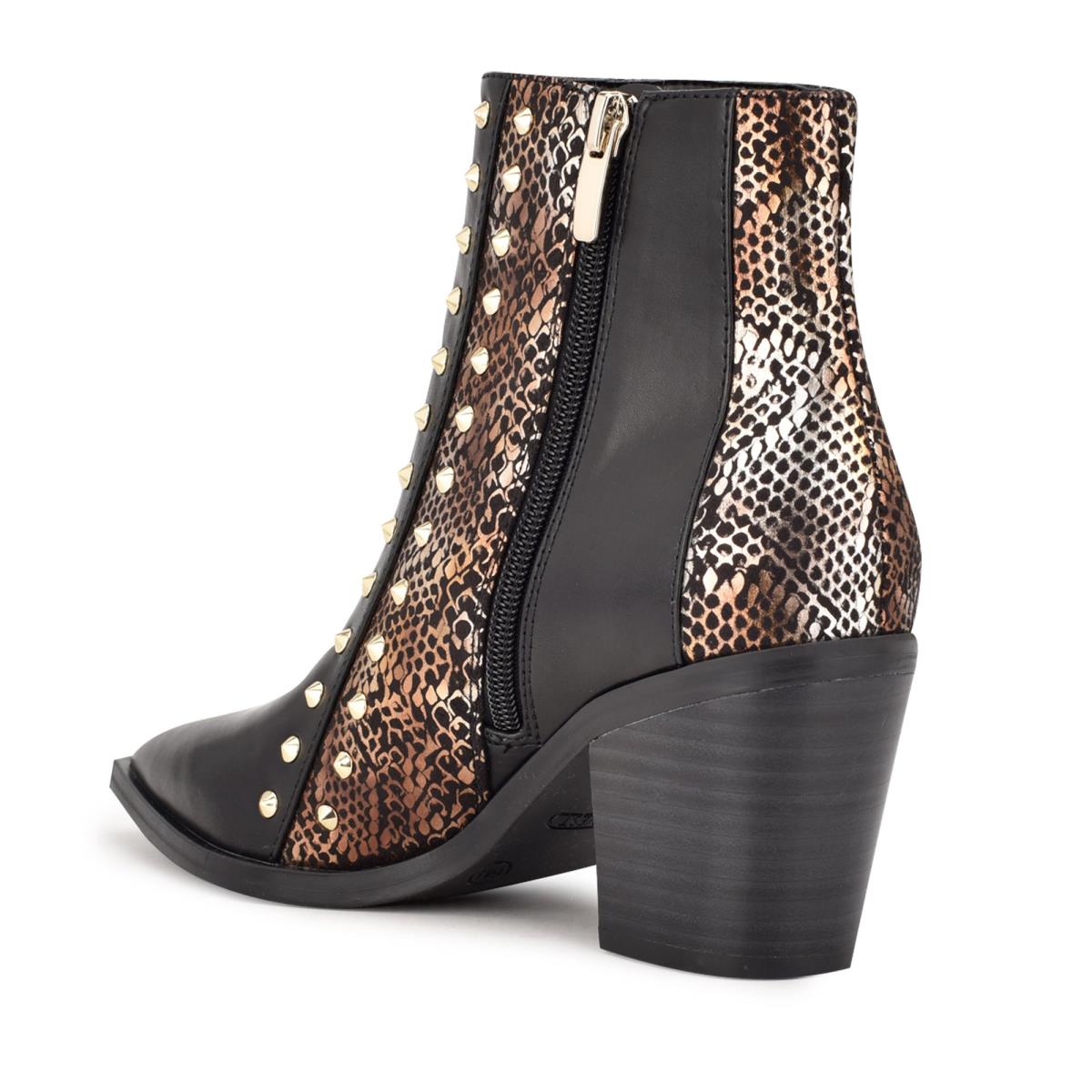 Nine West What Studded Block Heel Negras Doradas | 0158OVNJU