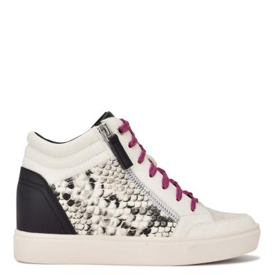 Nine West Tons High Top Hidden Wedge Sneakers Blancas Serpent | 0759CJUVT